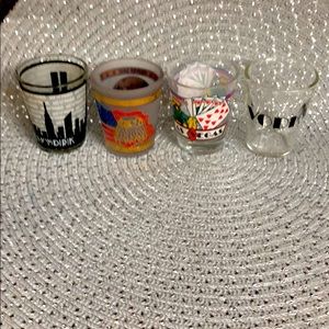 4 Vintage shot glasses, Vegas, N.Y. Vodka H Dam